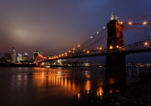 Near Dawn at the Roebling Suspension Bridge