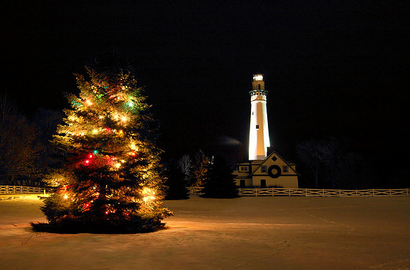 Wind Point Lighthouse at Christmas, Racine WI