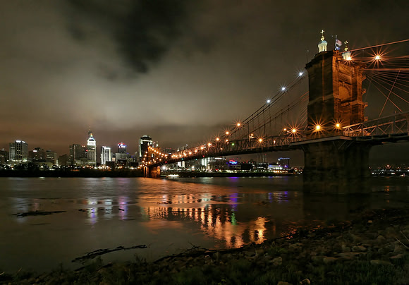Cincinnati at Night - The Roebling Suspension Bridge
